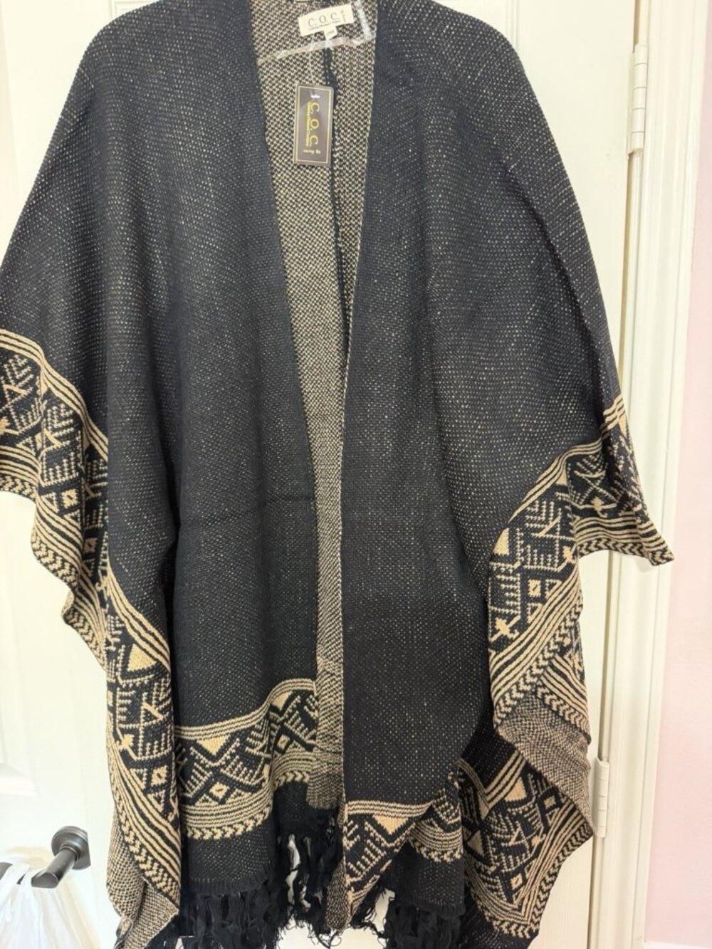 C.O.C. Clothing Obsession Company Geometric Poncho Cape Cardigan Fringe One Size
